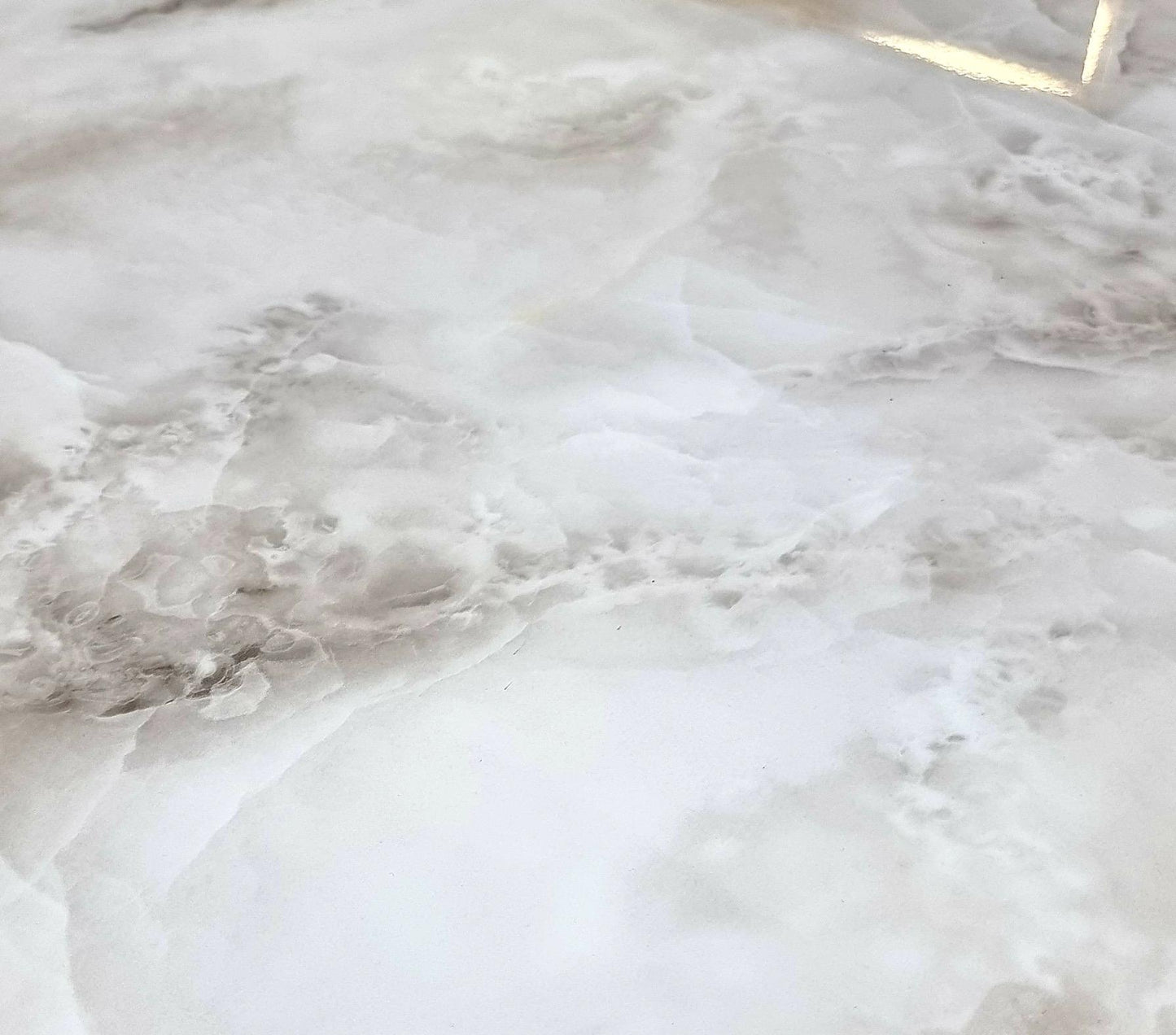 Meuble TV « Baroque» Blanc/Doré Marbre Blanc Gris
