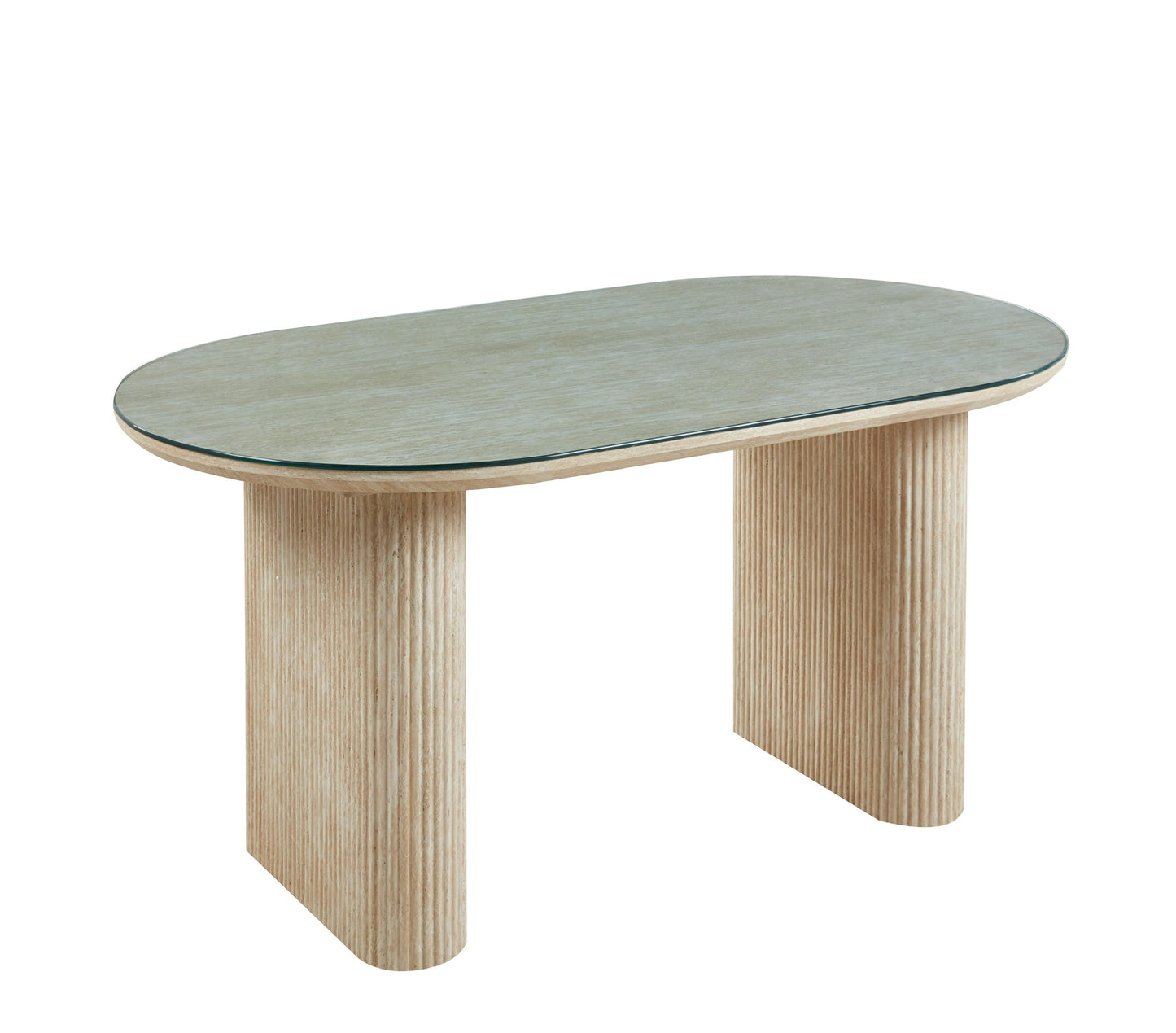 Table à manger « Roxy » effet travertin plateau transparent 160x90x75 cm