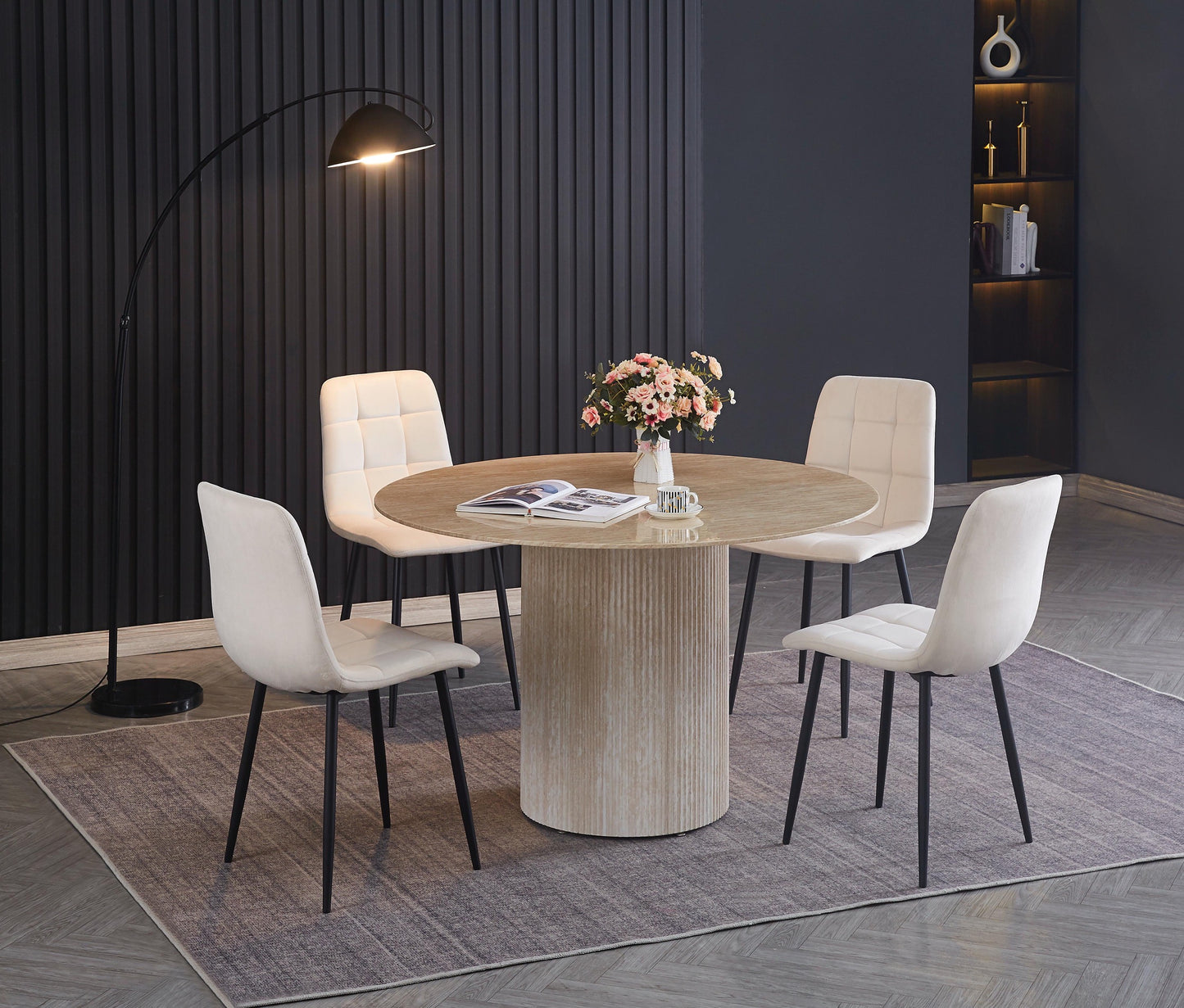 Table à manger « Bogota » pied effet travertin plateau céramique 120x75 cm