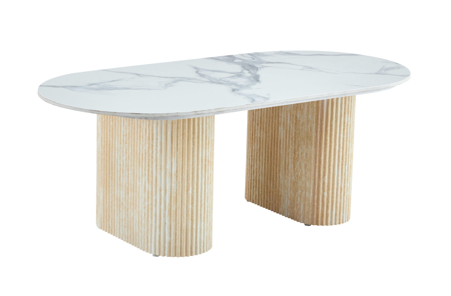 Table basse «Roxy» Effet Travertin Céramique Marbre Blanc 120x60x45 cm