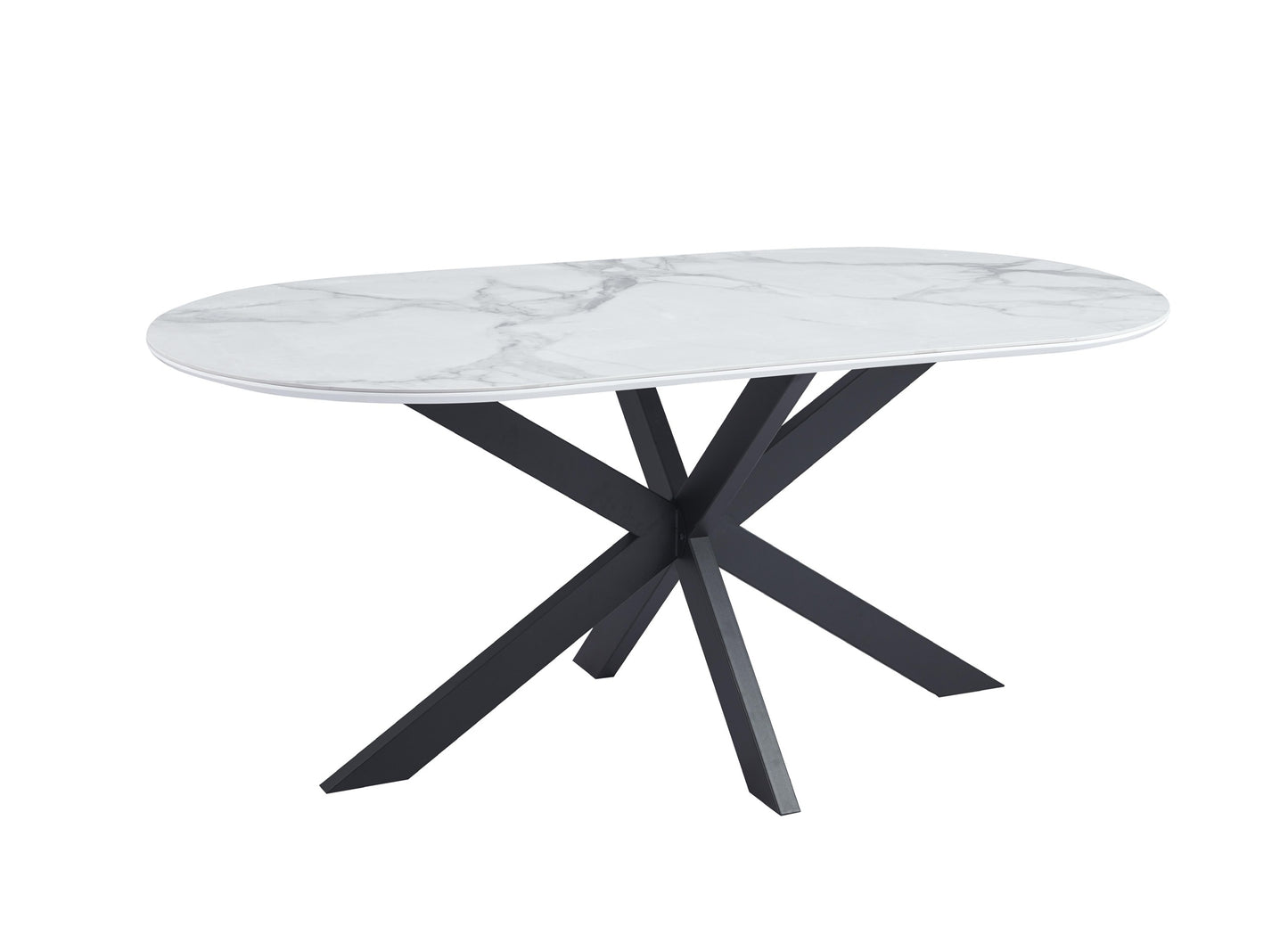 Table à manger « Manon» en céramique marbre blanc 180x90 cm - pieds métal noir
