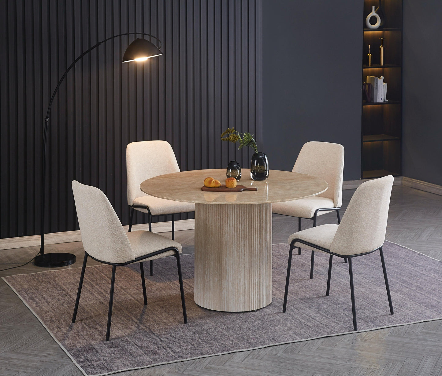 Table à manger « Bogota » pied effet travertin plateau céramique 120x75 cm