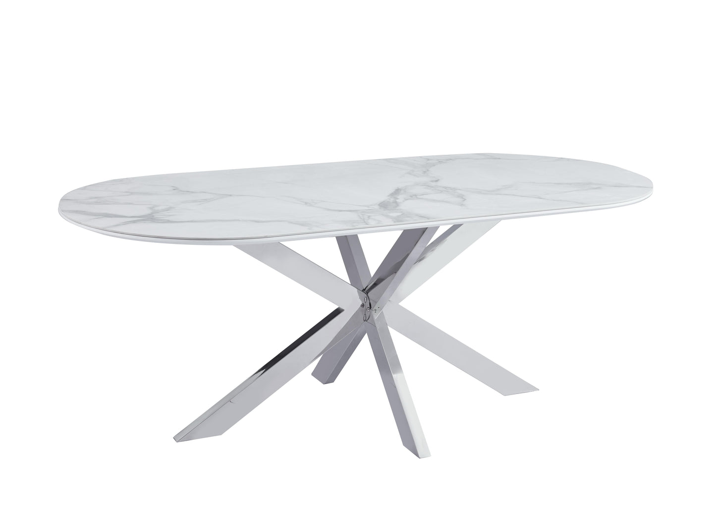 Table à manger « Manon» en céramique marbre blanc 200x100 cm - pieds chrome