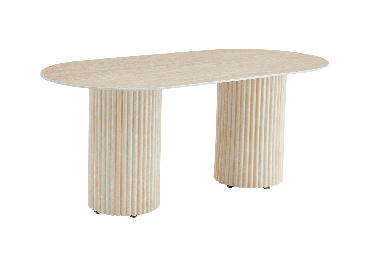 Table à manger « Keysha » pieds colonnes effet travertin 180x90 cm