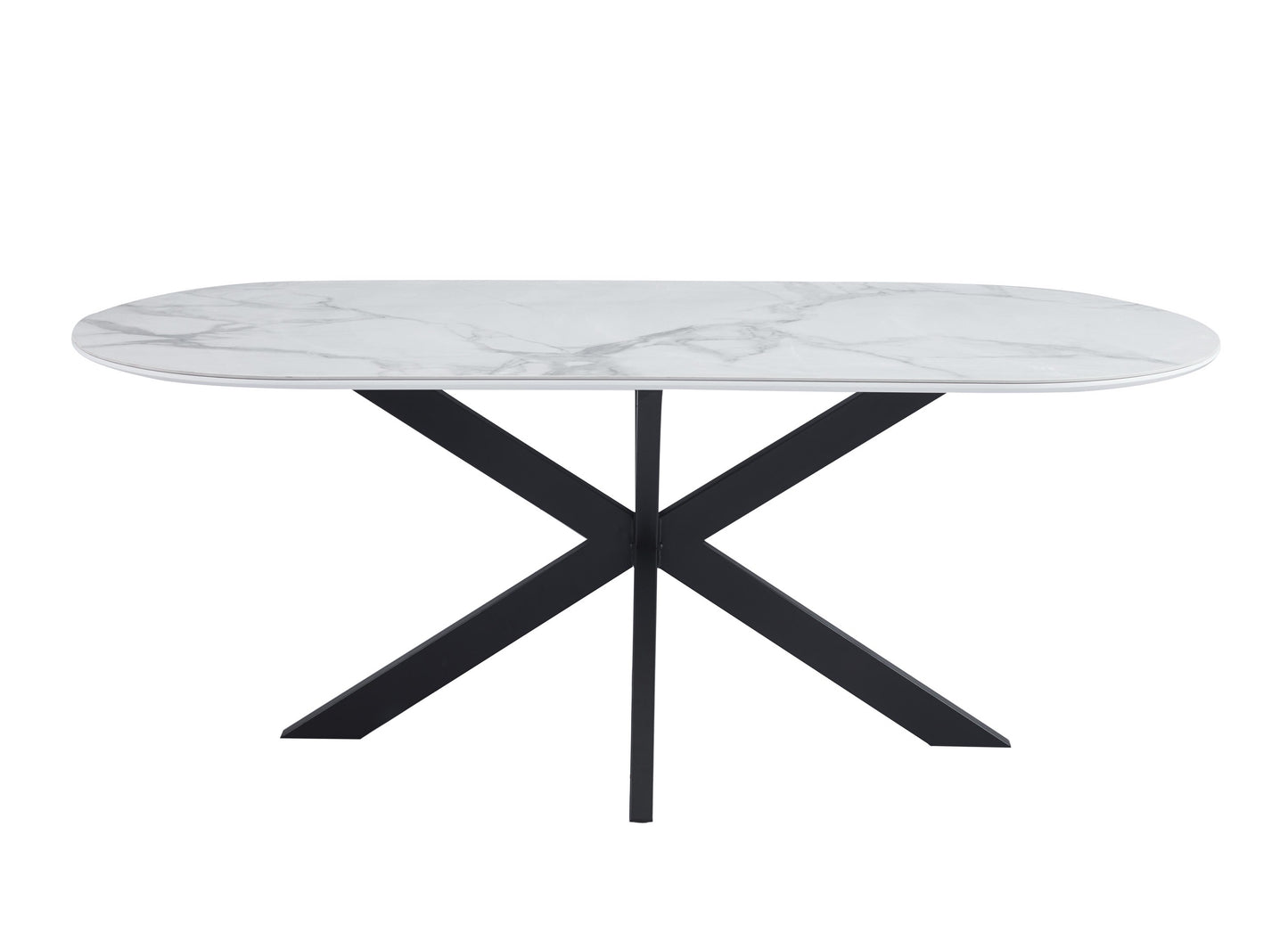 Table à manger « Manon» en céramique marbre blanc 200x100 cm - pieds métal noir