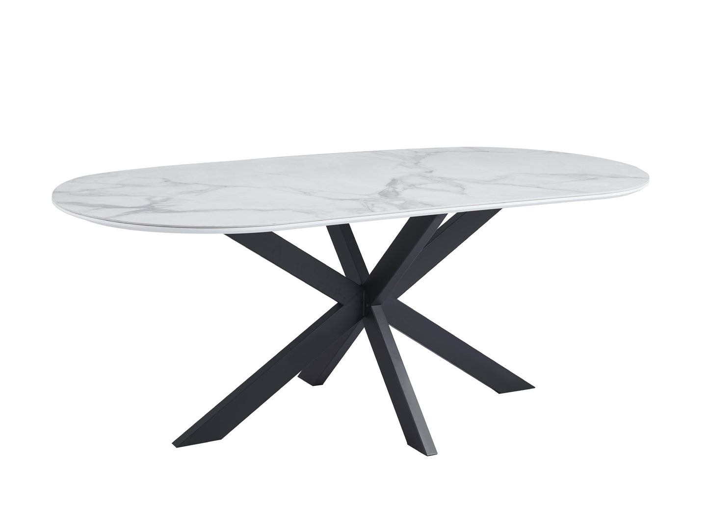 Table à manger « Manon» en céramique marbre blanc 200x100 cm - pieds métal noir