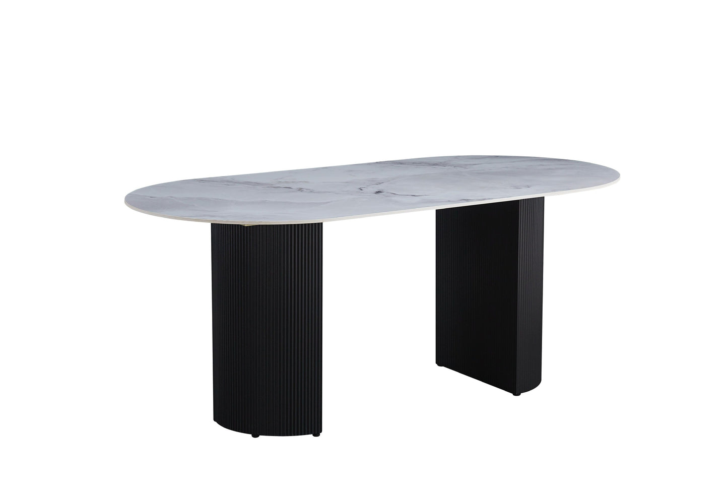 Table à manger « Anna » en céramique marbre gris pieds métal noir