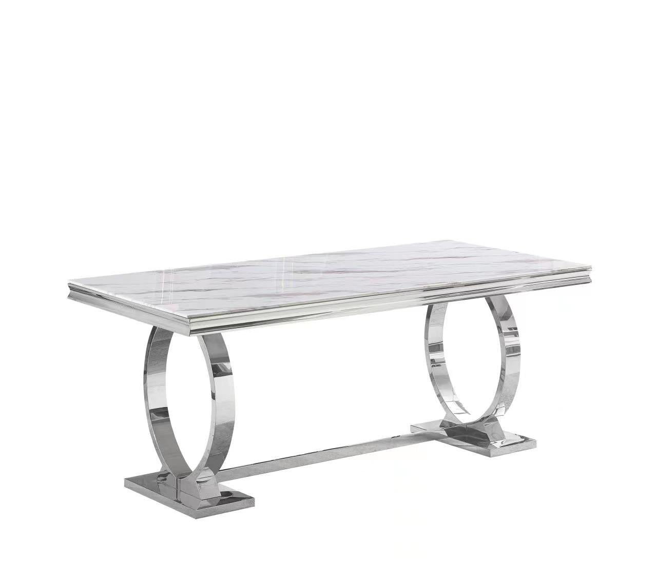 Table à manger « Omega Chrome » Marbre Blanc Gris 180x90 cm
