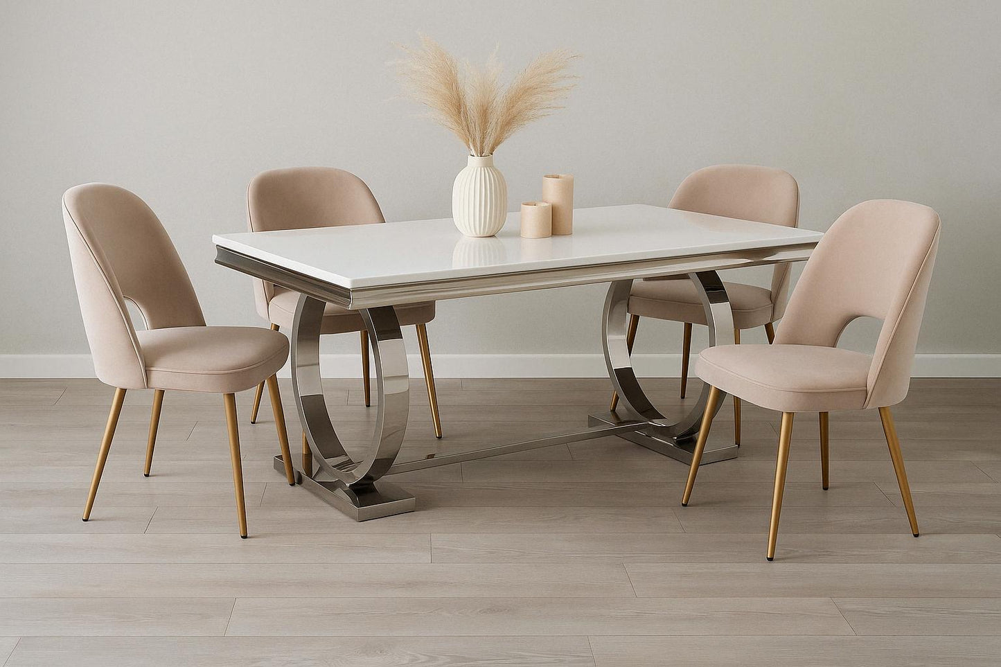 Table à manger « Omega Chrome » Marbre Blanc 180x90 cm