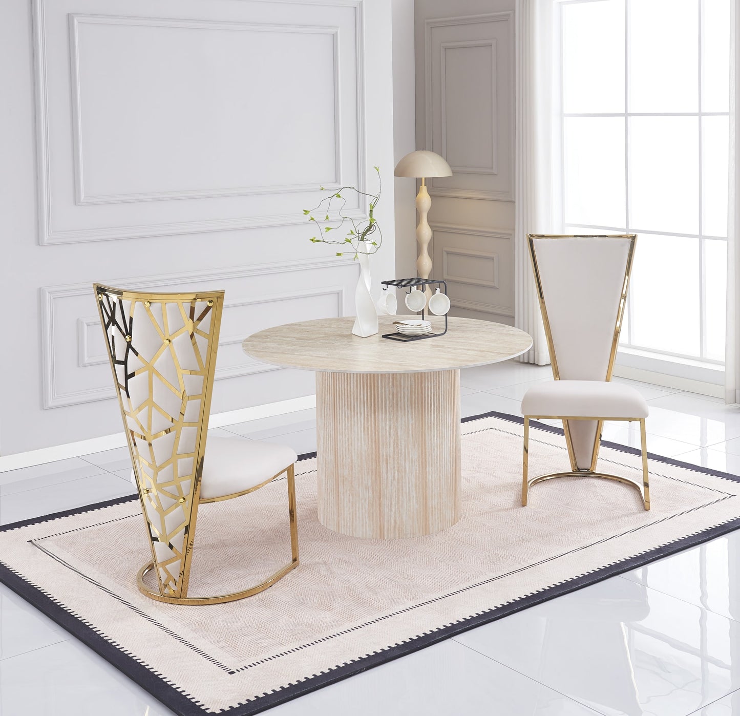 CHAISES MELISSA PIED METAL GOLD ASSISE VELOURS BEIGE