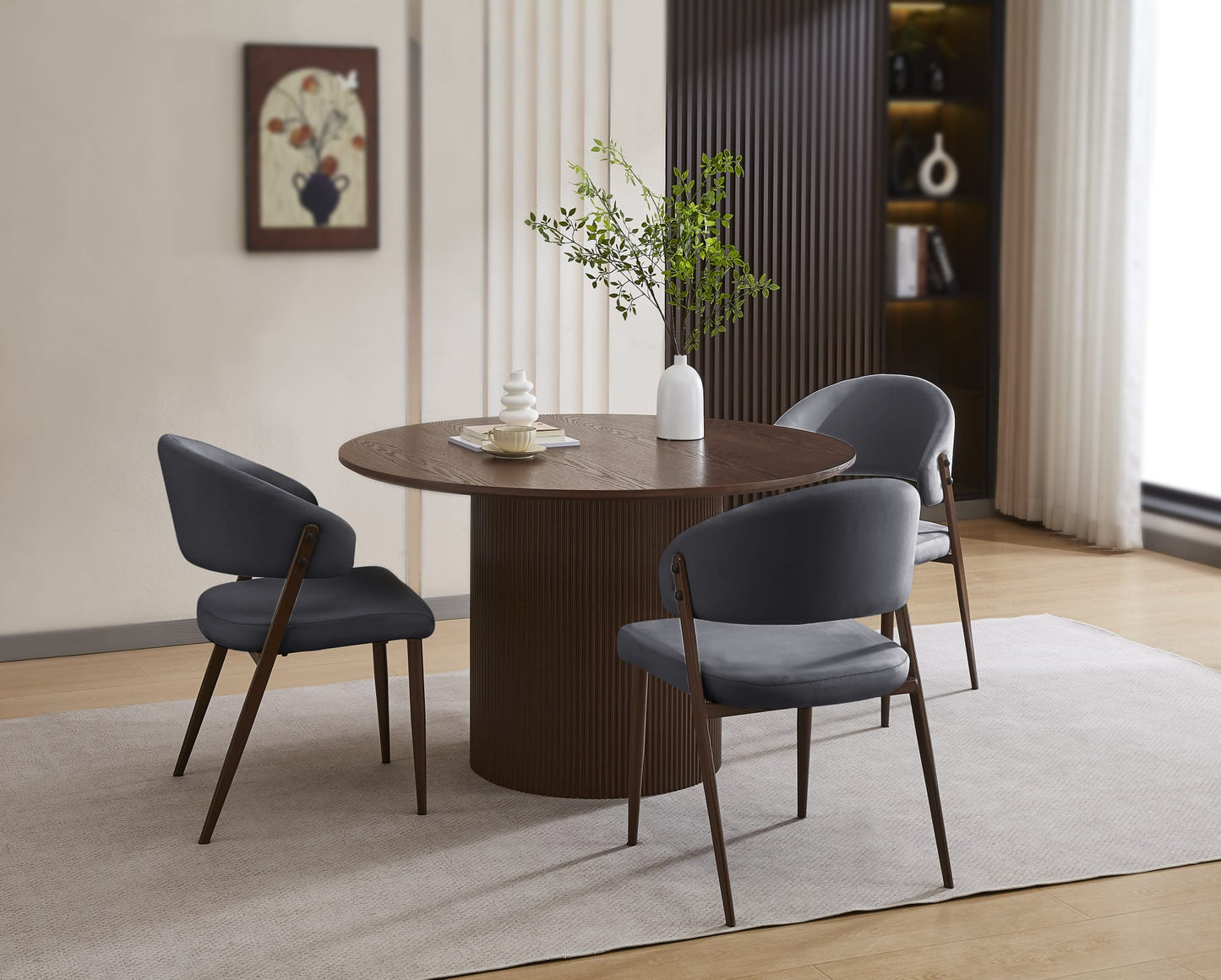 CHAISE LAMIA PIEDS EFFET NOYER TISSU VELOURS ANTHRACITE