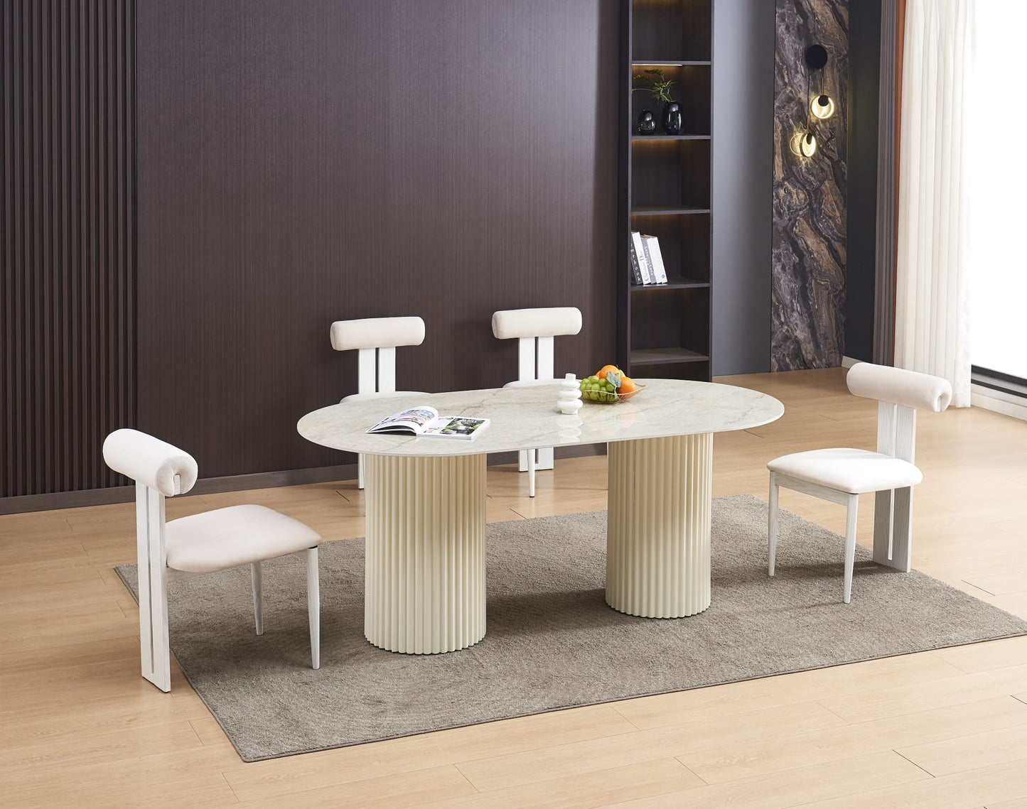 TABLE A MANGER KEYSHA PIED METAL BEIGE PLATEAU CERAMIQUE SHAKESPEARE GRIS160cm