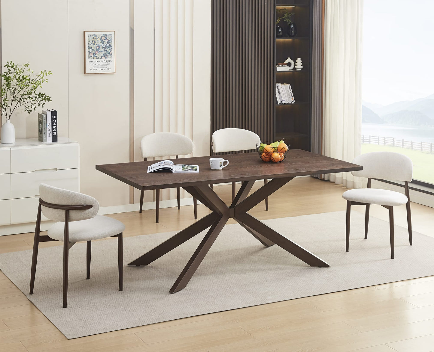 TABLE A MANGER XAVIER PLATEAU MDF EFFET BOIS NOYER PIED METAL EFFET NOYER 180X90X75cm