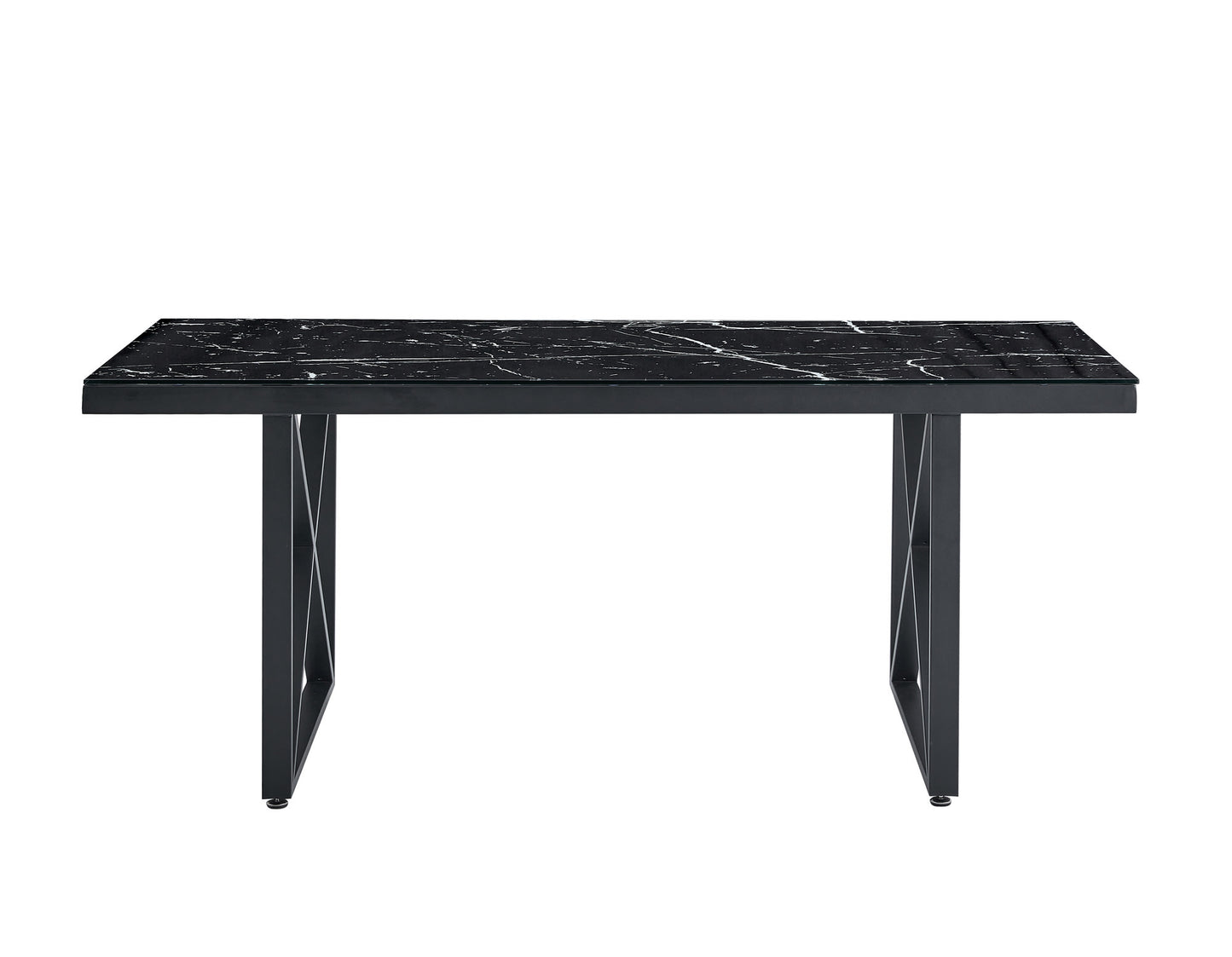 Table repas LEVANTO métal noir plateau en verre trempé