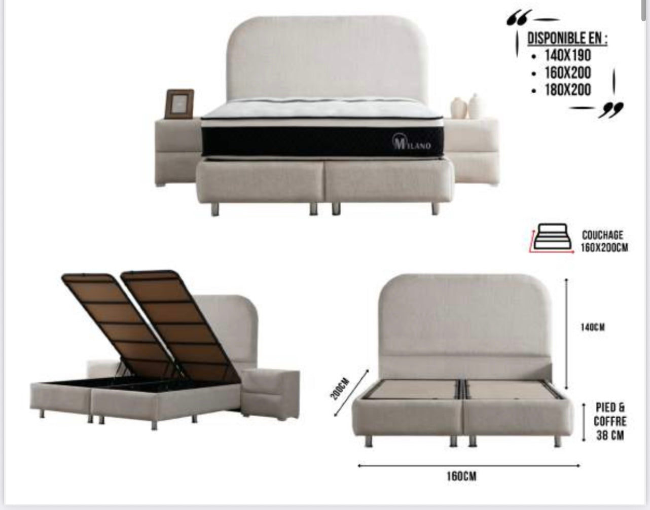 LIT COFFRE JADE BLANC CASSÉ CHENILLE