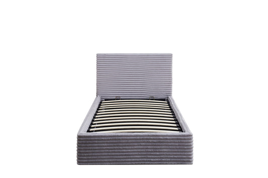 Lit Coffre Maia Gris Tissu Côtelé