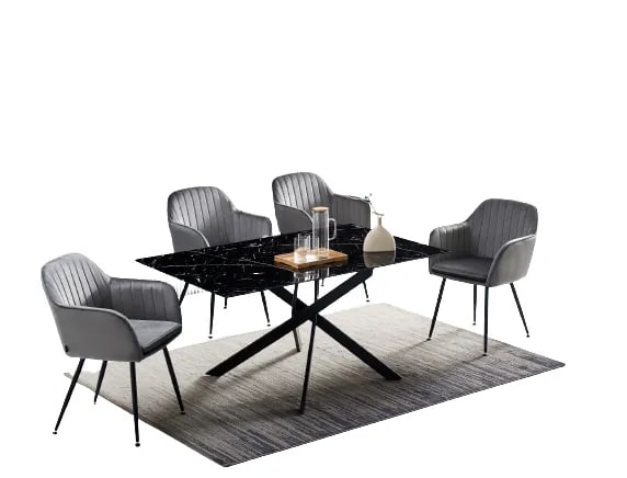 Table Repas JESSICA Métal noir et plateau en verre 150 cm 4 à 6 couverts
