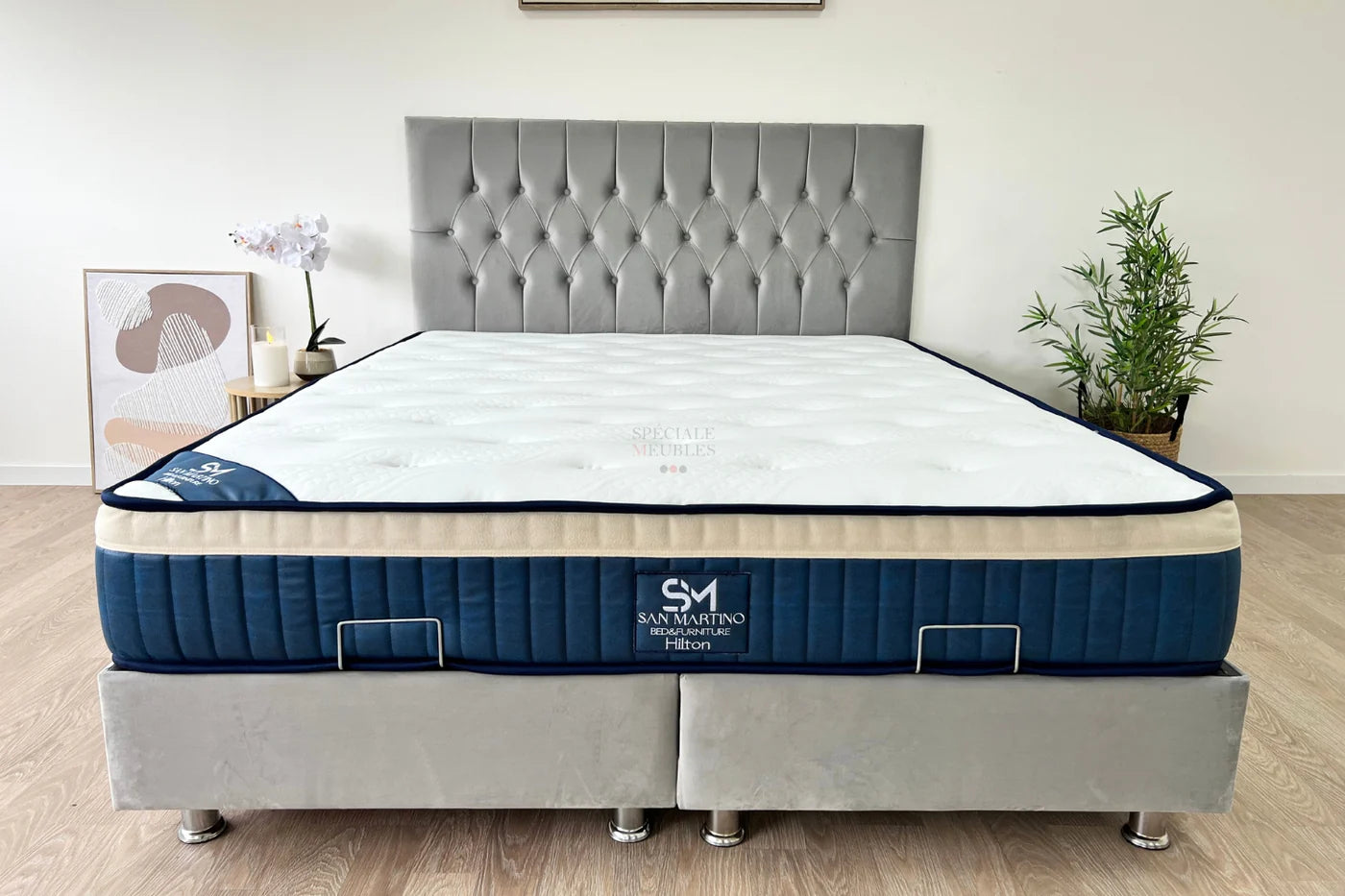 Lit Coffre HUGO BEIGE - Velours