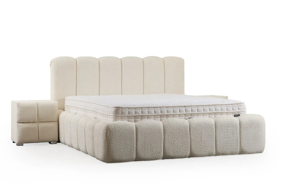 LIT COFFRE ALYA BLANC CASSÉ CHENILLE