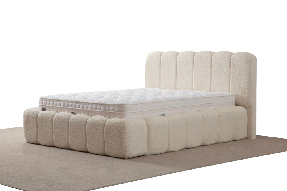 LIT COFFRE ALYA BLANC CASSÉ CHENILLE