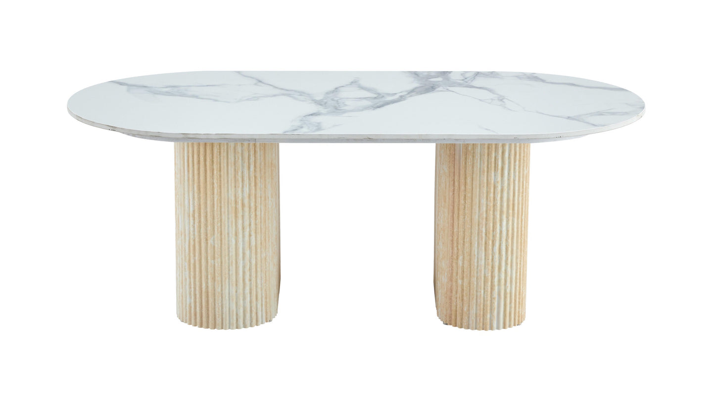 Table basse «Roxy» Effet Travertin Céramique Marbre Blanc 120x60x45 cm