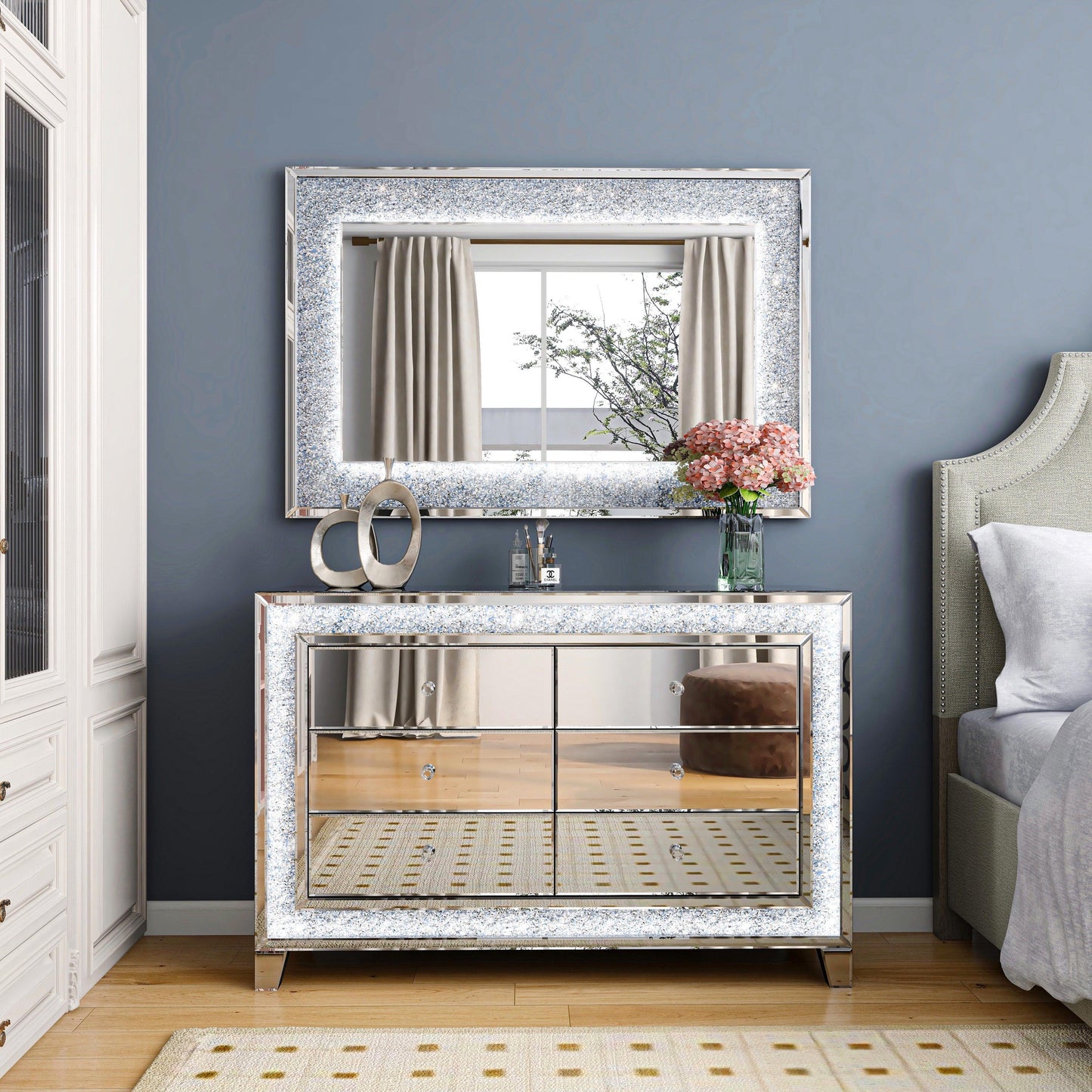 Commode Miroir Et Led 120x40x80 cm