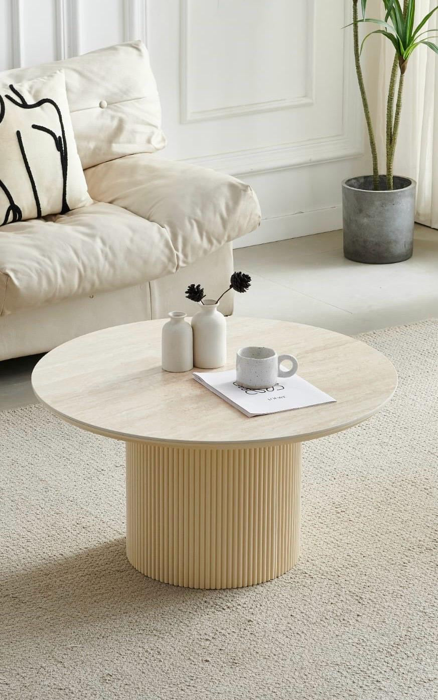 Table basse «Calypso» Céramique Travertin Ronde