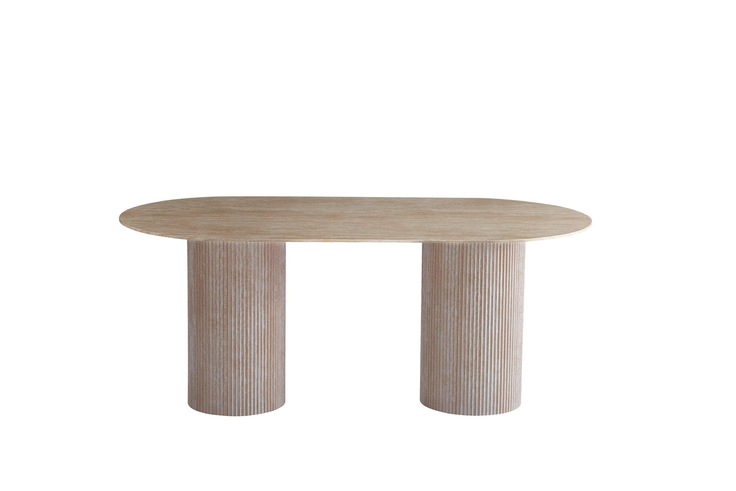 Table à manger « Coco » pieds colonnes effet travertin plateau céramique travertin 180x90x75 cm