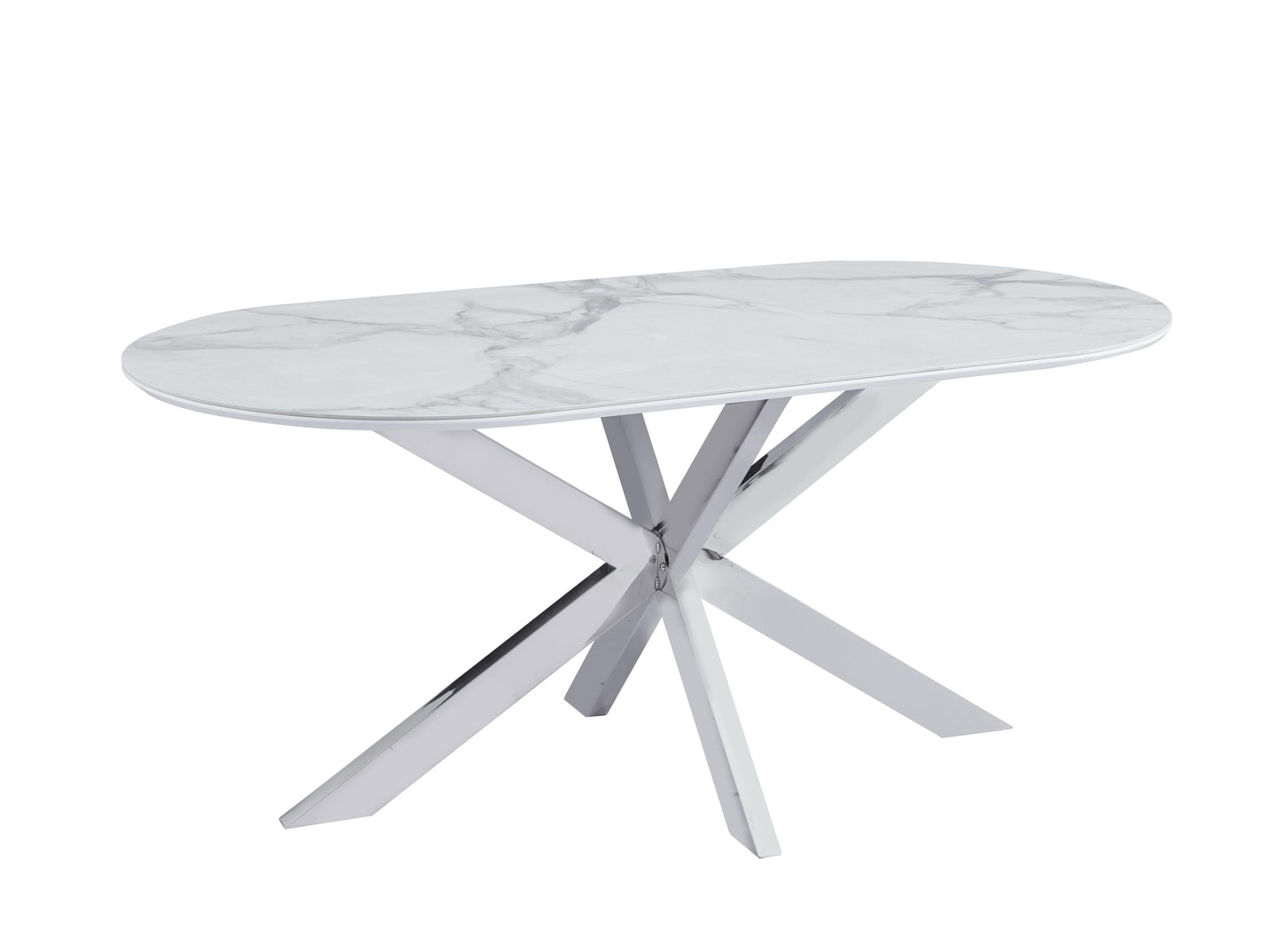 Table à manger « Manon» en céramique marbre blanc 180x90 cm - pieds chrome