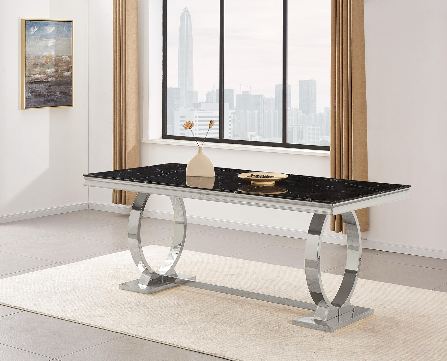Table à manger « Omega Chrome » Marbre Noir 180x90 cm