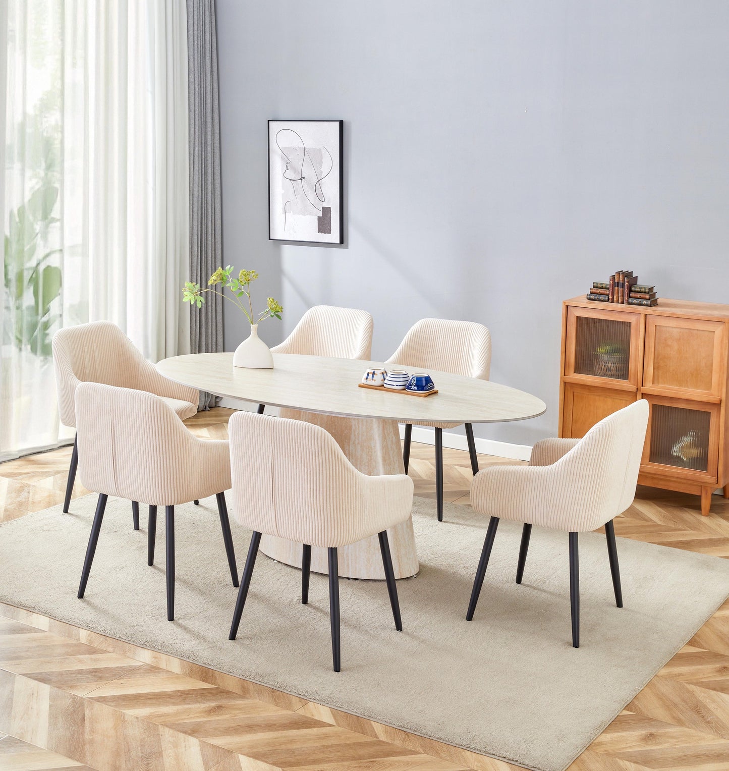 Table à manger « Ova » beige plateau céramique mat 120 cm