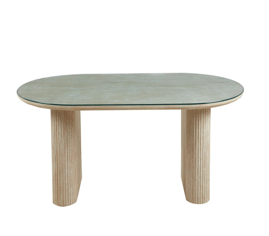 Table à manger « Roxy » effet travertin plateau transparent 160x90x75 cm