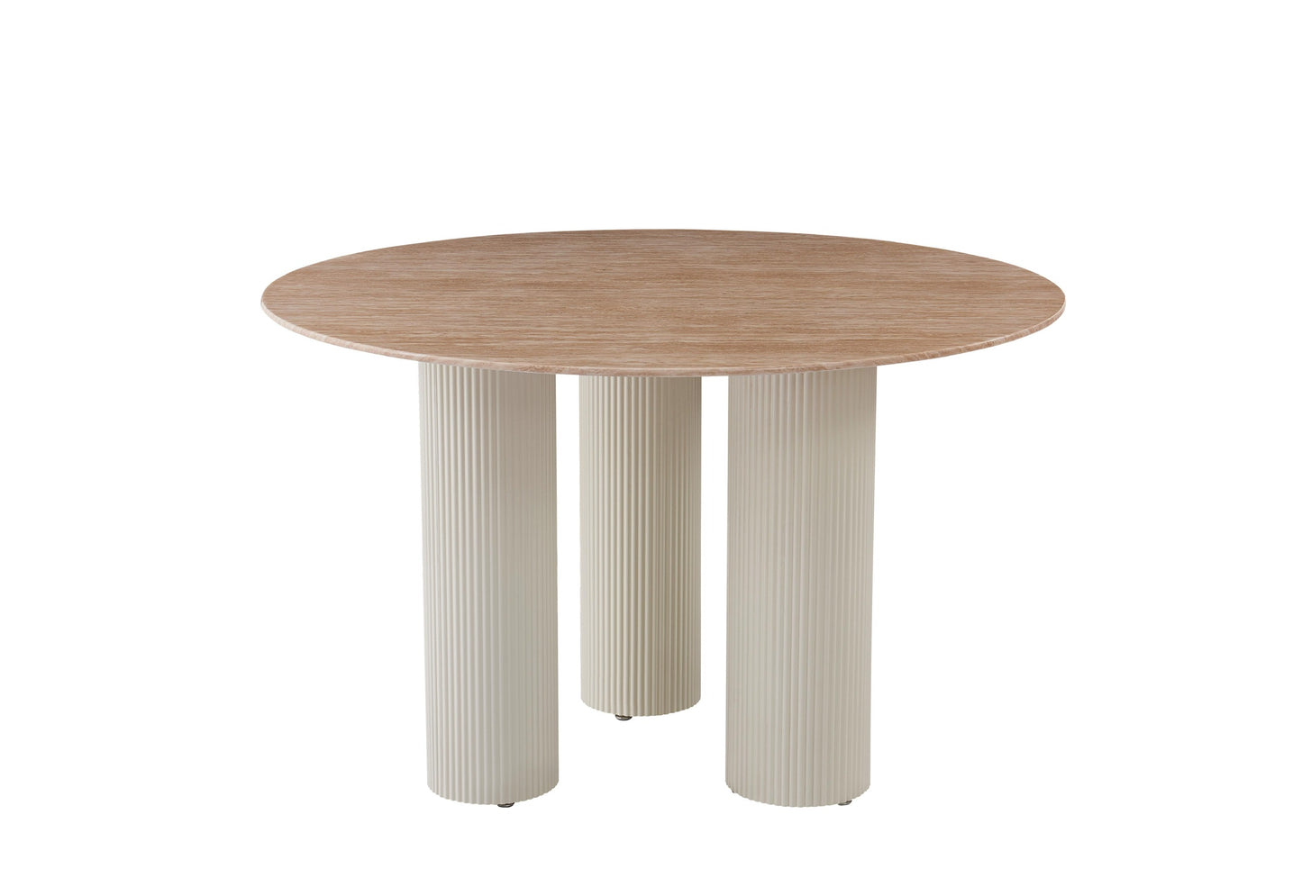 Table à manger « Anaîs » 3 pieds effet travertin plateau céramique travertin 120 cm