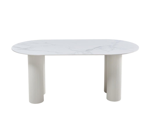 Table à manger « Venezia» en céramique marbre blanc & pieds beiges