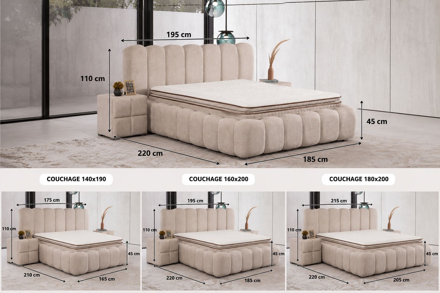 Lit Coffre ALYA - beige Marbella