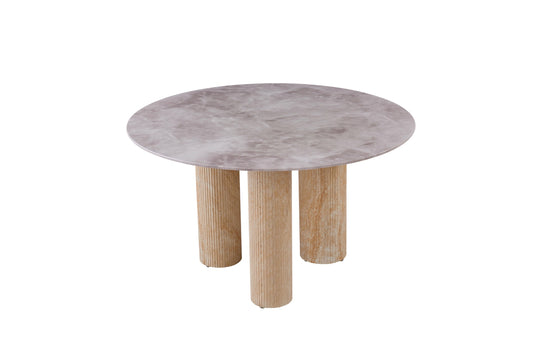 Table à manger « Anaîs » 3 pieds effet travertin plateau céramique marbre gris 120 cm