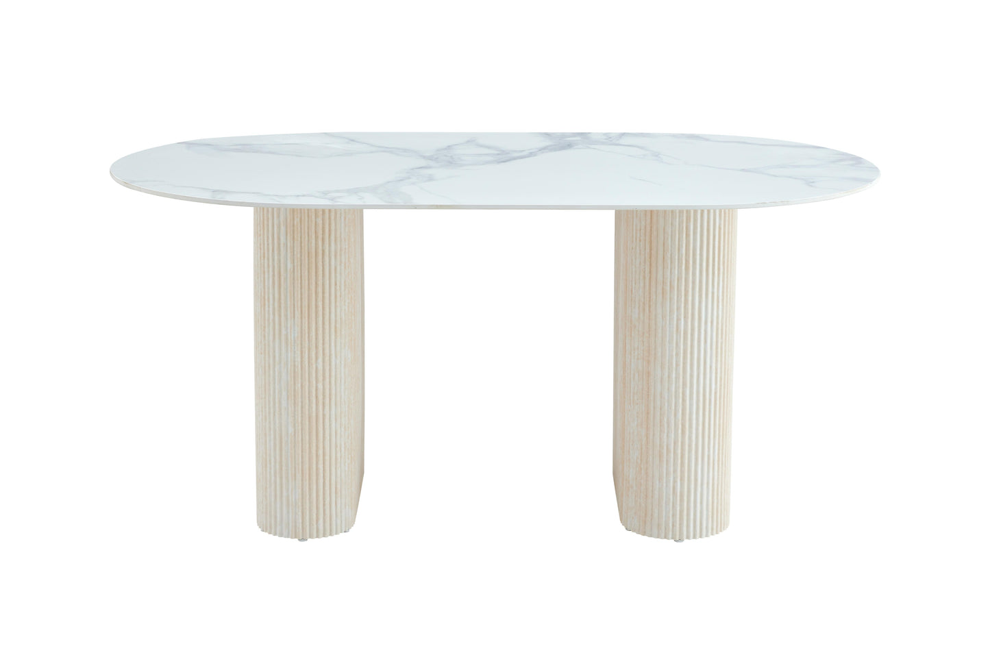 Table à manger « Roxy »  pieds effet travertin plateau céramique marbre blanc 160x90 cm