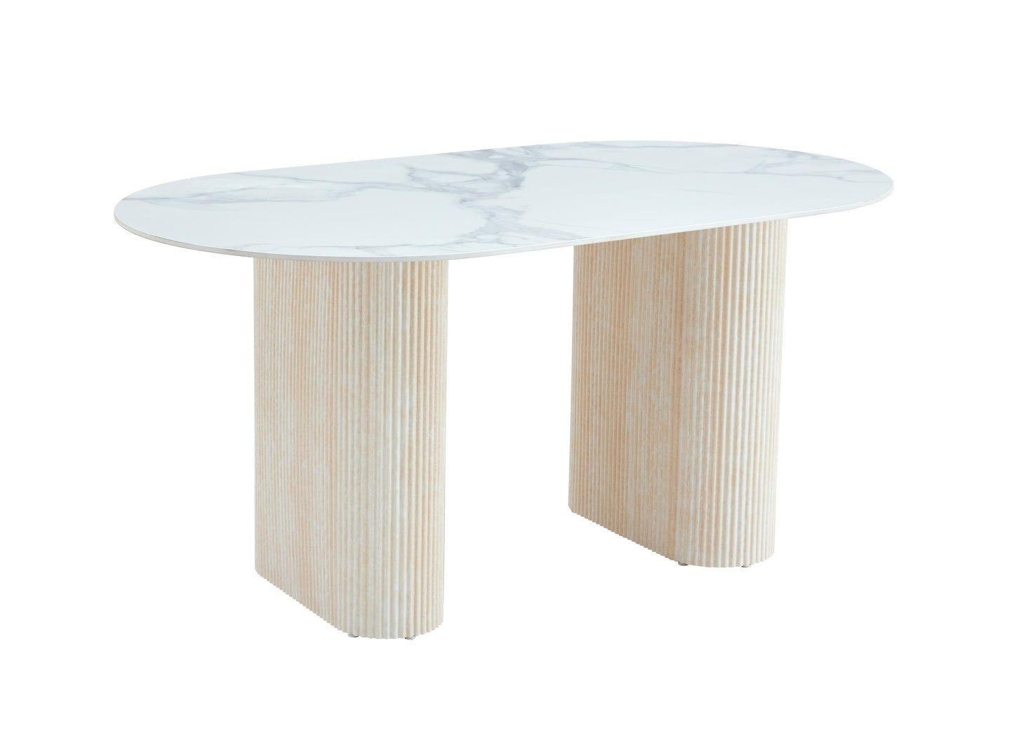 Table à manger « Roxy »  pieds effet travertin plateau céramique marbre blanc 160x90 cm