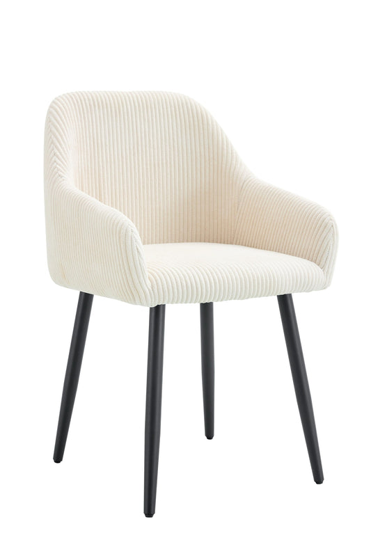 Chaise "Peach" Avec Accoudoir Pied Métal Noir Côtelé (Gris, Écru, Moka, Blanc)