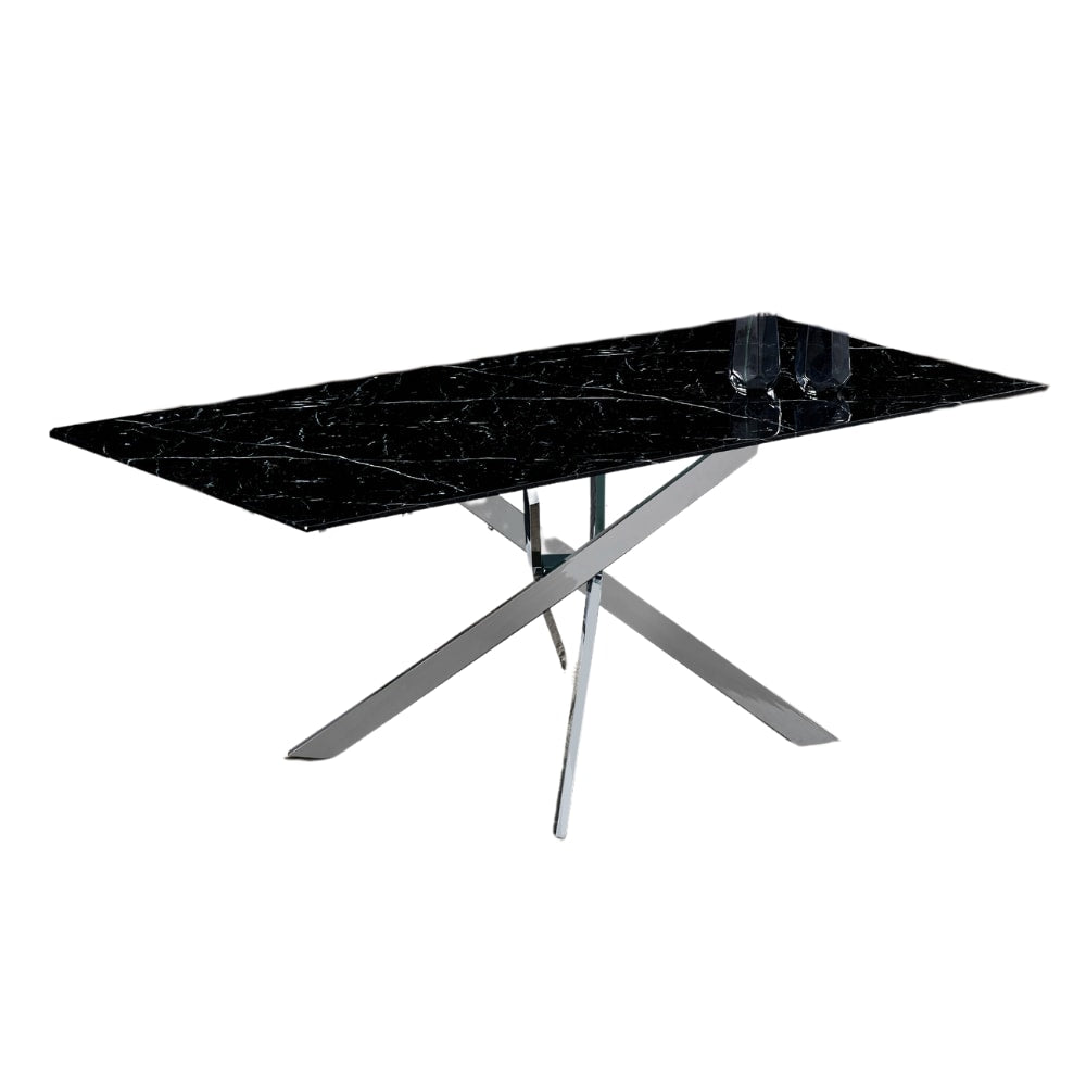 Table Repas JESSICA XXL Chrome et plateau en verre 180 cm 6 à 8 couverts