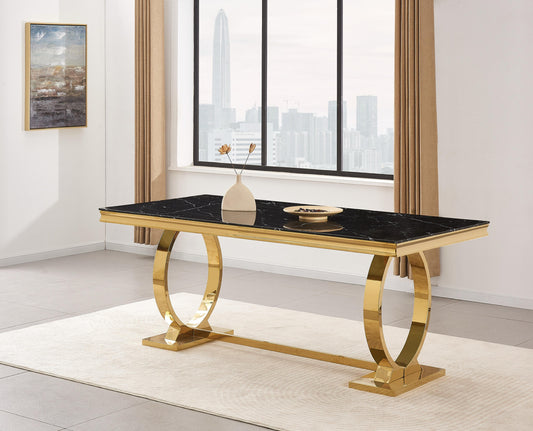 Table à manger « Omega Gold » Marbre Noir 180x90 cm