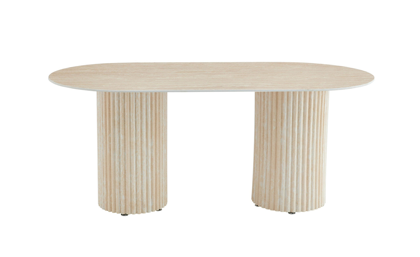 Table à manger « Keysha » pieds colonnes effet travertin 180x90 cm