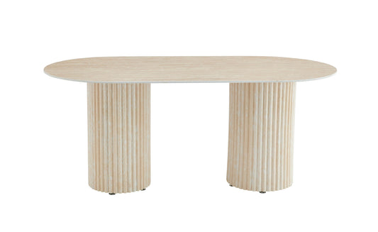 Table à manger « Keysha » pieds colonnes effet travertin 180x90 cm