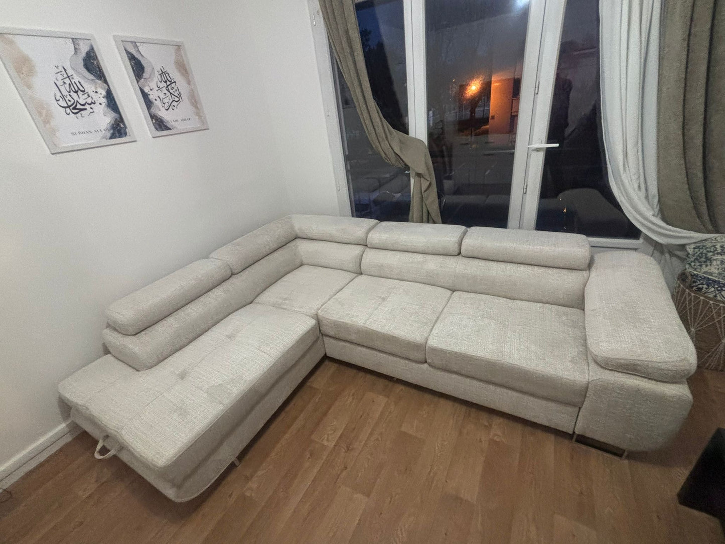 Canapé convertible TONY en tissu marbella beige