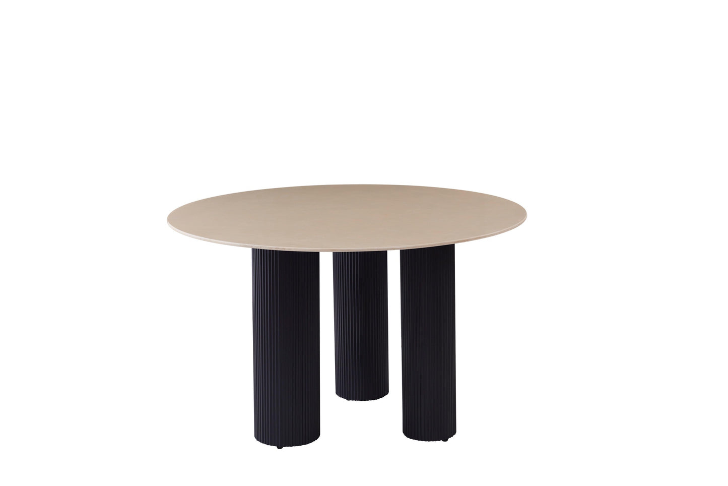 Table à manger « Anaîs » 3 pieds effet travertin plateau céramique beige brillant 120 cm