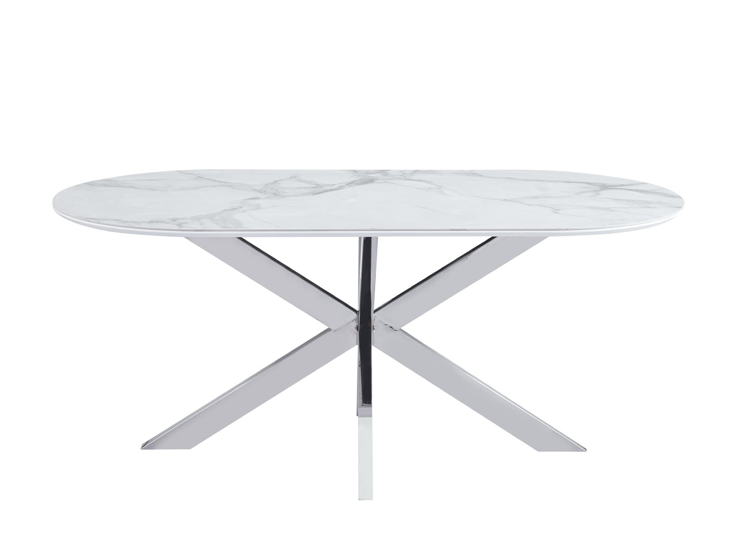 Table à manger « Manon» en céramique marbre blanc 180x90 cm - pieds chrome