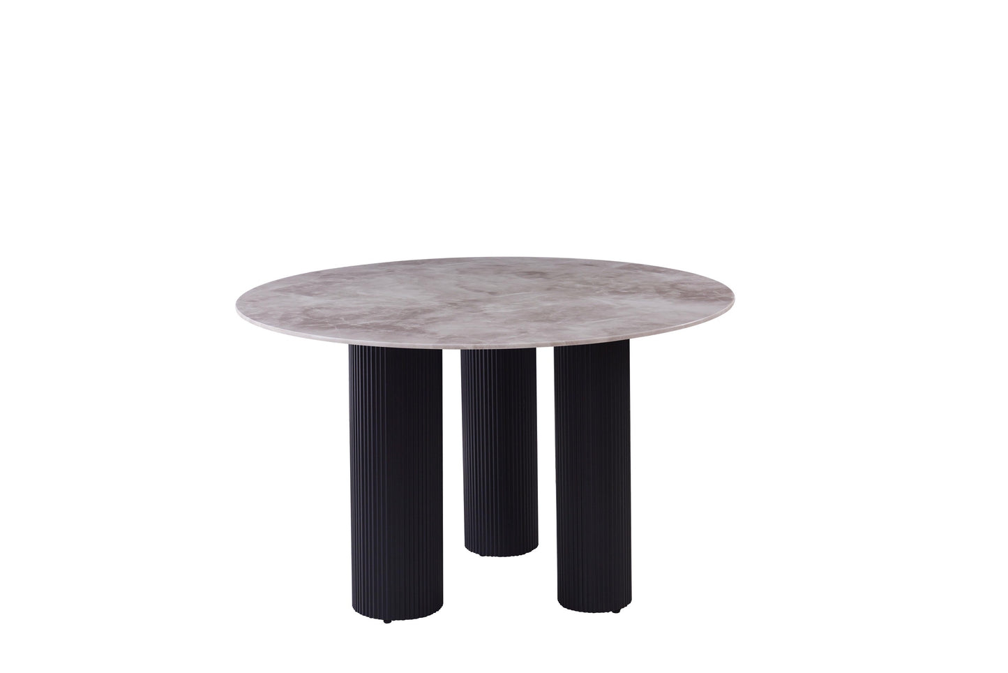 Table à manger « Anaîs » 3 pieds effet travertin plateau céramique marbre gris 120 cm