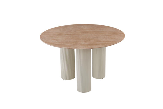 Table à manger « Anaîs » 3 pieds effet travertin plateau céramique travertin 120 cm