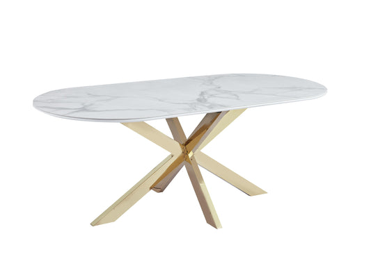 Table à manger « Manon» en céramique marbre blanc 200x100 cm