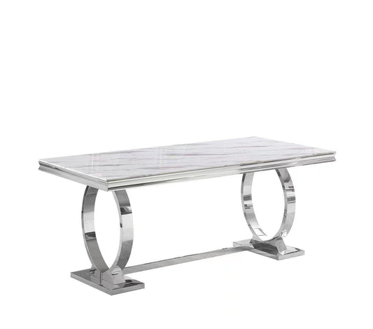 Table à manger « Omega Chrome » Marbre Blanc Gris 180x90 cm